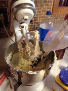 "Creaming method" adding of the flour. 