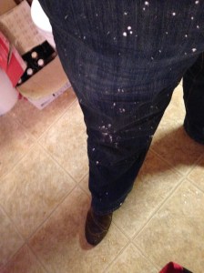 Also, when plopping sticky dough on to a pile of powdered sugar, keep in mind the force you are using. My pants paid the price.